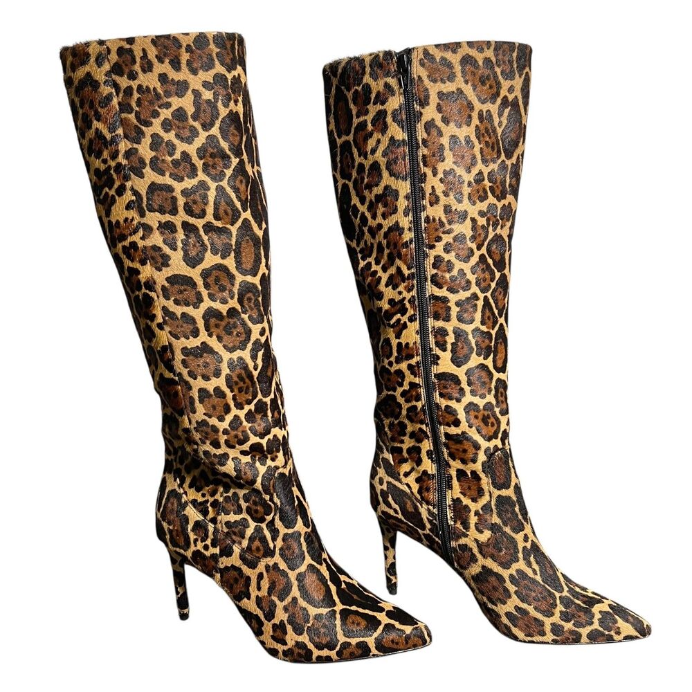 ANTONIO MELANI Leopard Print Knee-High Heeled Boots - Brown Black